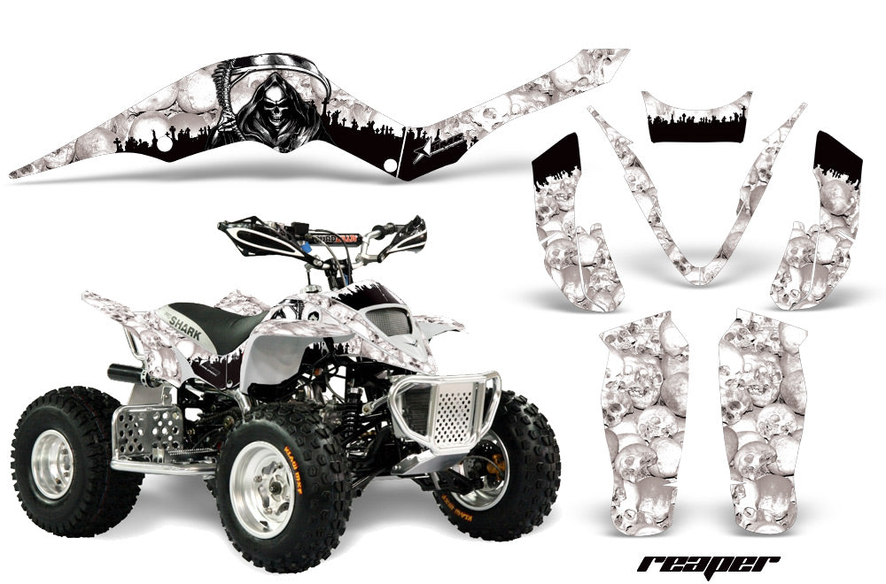 ATV Graphics Kit Decal Sticker Wrap For Apex Pro Shark 70/90 2006-2009 REAPER WHITE-atv motorcycle utv parts accessories gear helmets jackets gloves pantsAll Terrain Depot