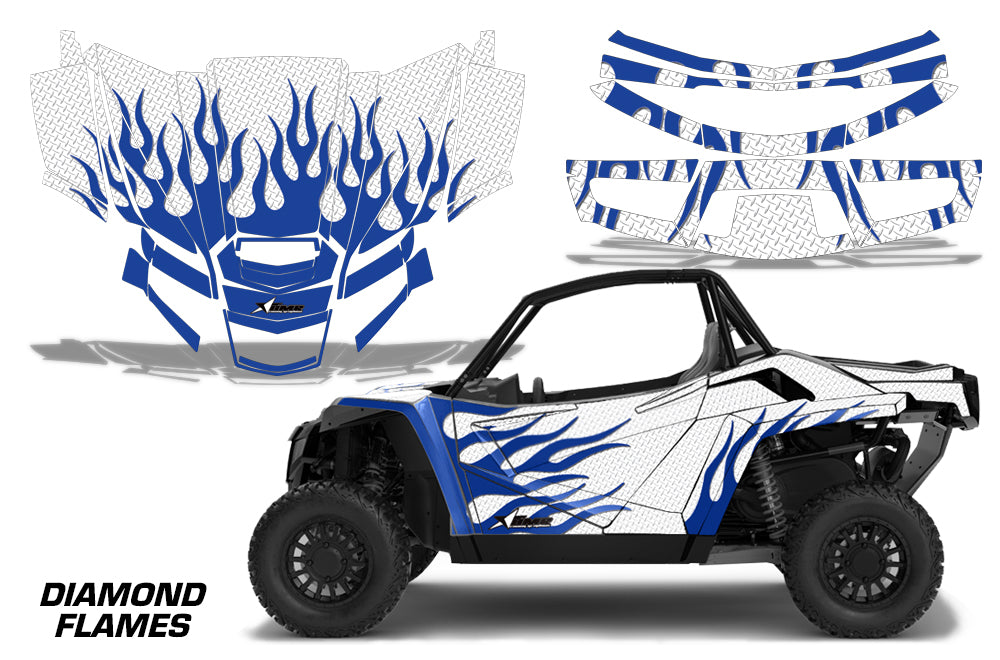 UTV Graphics Kit Decal Sticker Wrap For Textron Wildcat XX 2018+ DIAMOND FLAMES BLUE WHITE-atv motorcycle utv parts accessories gear helmets jackets gloves pantsAll Terrain Depot