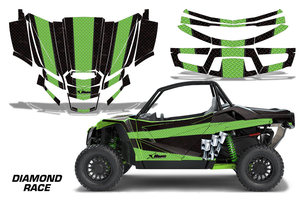 UTV Graphics Kit Decal Sticker Wrap For Textron Wildcat XX 2018+ DIAMOND RACE GREEN BLACK-atv motorcycle utv parts accessories gear helmets jackets gloves pantsAll Terrain Depot