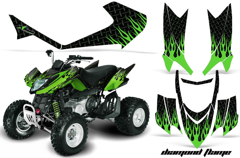 ATV Graphics Kit Quad Decal Sticker Wrap For Arctic Cat DVX400 DVX300 DIAMOND FLAMES GREEN BLACK-atv motorcycle utv parts accessories gear helmets jackets gloves pantsAll Terrain Depot
