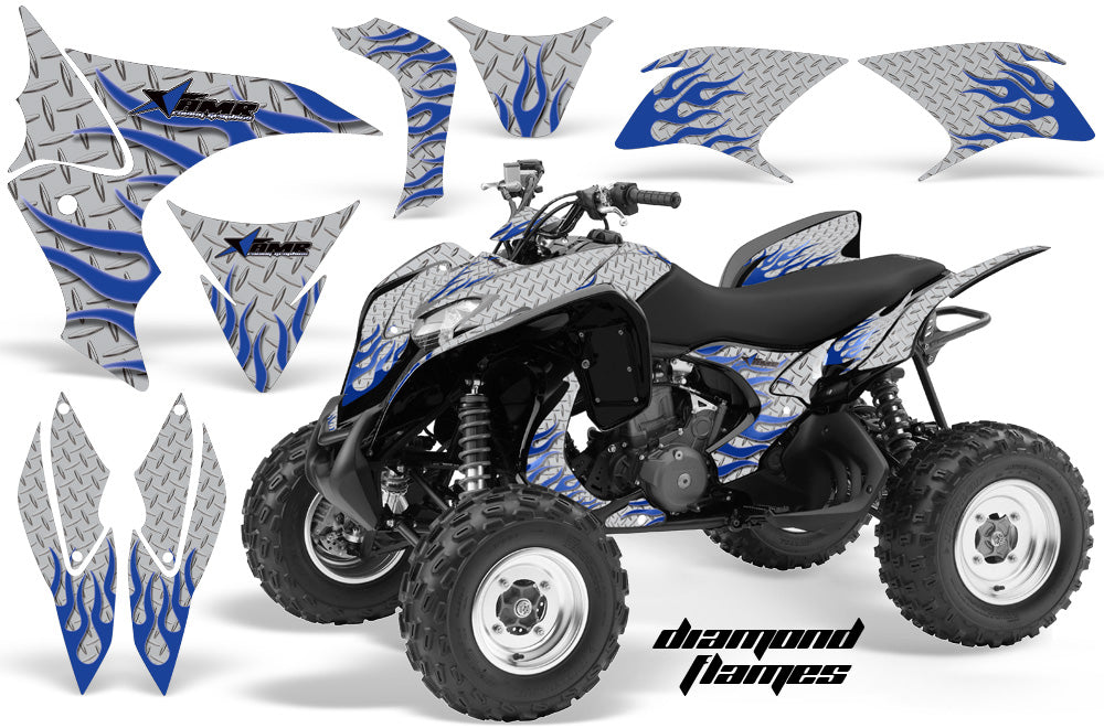 ATV Graphics Kit Quad Decal Sticker Wrap For Honda TRX700XX 2009-2015 DIAMOND FLAMES BLUE SILVER-atv motorcycle utv parts accessories gear helmets jackets gloves pantsAll Terrain Depot