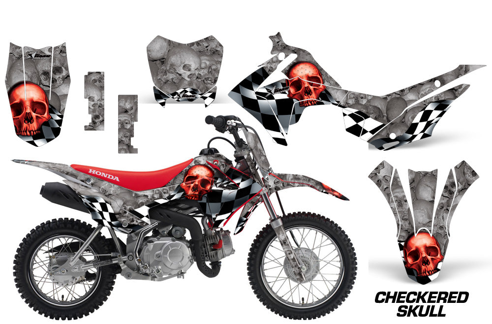 Dirt Bike Decal Graphic Kit Wrap For Honda CRF110 CRF 110 2013-2018 CHECKERED RED SILVER-atv motorcycle utv parts accessories gear helmets jackets gloves pantsAll Terrain Depot