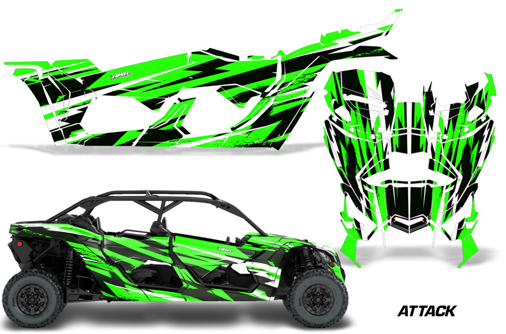Full Graphics Kit Decal Wrap For Can-Am Maverick X3 MAX DS RS 4D 2016+ ATTACK GREEN-atv motorcycle utv parts accessories gear helmets jackets gloves pantsAll Terrain Depot