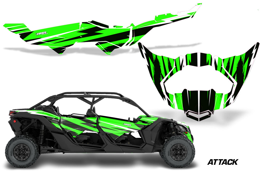 Half Graphics Kit Decal Wrap For Can-Am Maverick X3 MAX DS RS 4D 2016+ ATTACK GREEN-atv motorcycle utv parts accessories gear helmets jackets gloves pantsAll Terrain Depot