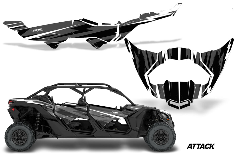 Half Graphics Kit Decal Wrap For Can-Am Maverick X3 MAX DS RS 4D 2016+ ATTACK BLACK-atv motorcycle utv parts accessories gear helmets jackets gloves pantsAll Terrain Depot