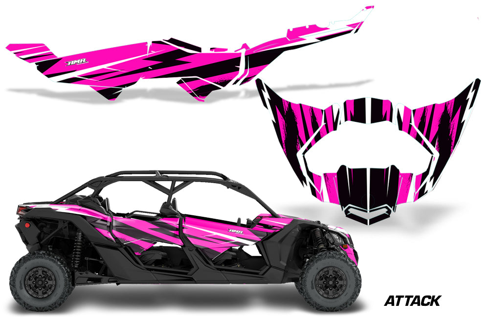 Half Graphics Kit Decal Wrap For Can-Am Maverick X3 MAX DS RS 4D 2016+ ATTACK PINK-atv motorcycle utv parts accessories gear helmets jackets gloves pantsAll Terrain Depot