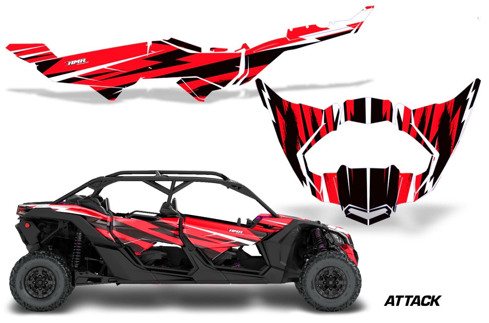 Half Graphics Kit Decal Wrap For Can-Am Maverick X3 MAX DS RS 4D 2016+ ATTACK RED-atv motorcycle utv parts accessories gear helmets jackets gloves pantsAll Terrain Depot