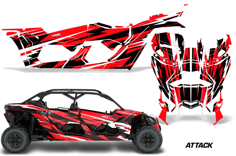 Full Graphics Kit Decal Wrap For Can-Am Maverick X3 MAX DS RS 4D 2016+ ATTACK RED-atv motorcycle utv parts accessories gear helmets jackets gloves pantsAll Terrain Depot