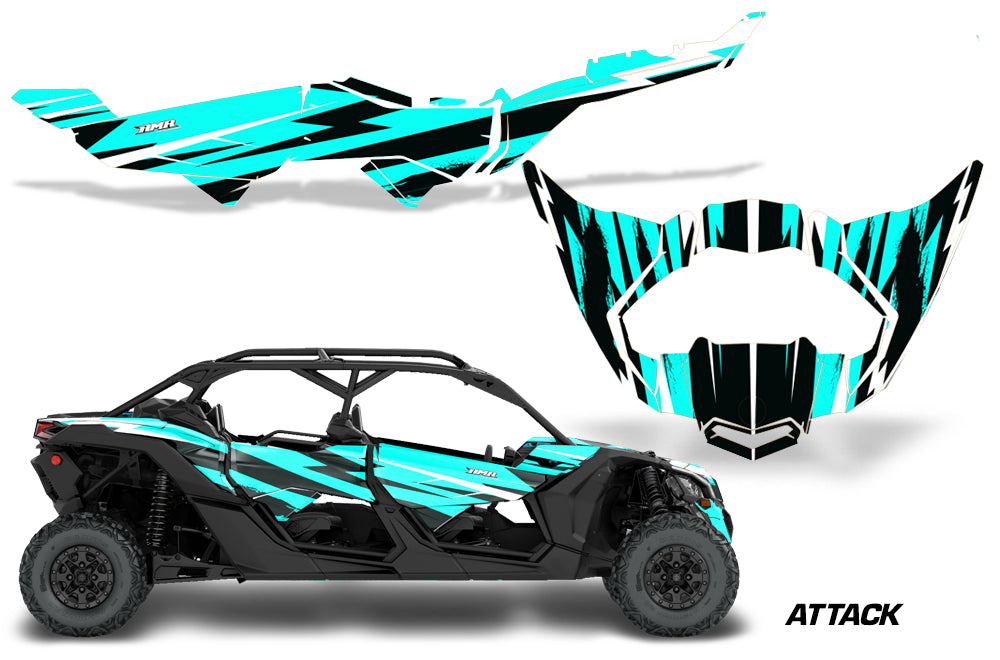 Half Graphics Kit Decal Wrap For Can-Am Maverick X3 MAX DS RS 4D 2016+ ATTACK TEAL-atv motorcycle utv parts accessories gear helmets jackets gloves pantsAll Terrain Depot