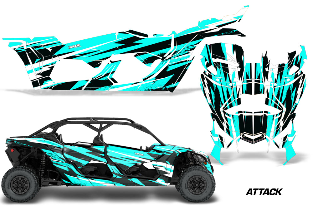 Full Graphics Kit Decal Wrap For Can-Am Maverick X3 MAX DS RS 4D 2016+ ATTACK TEAL-atv motorcycle utv parts accessories gear helmets jackets gloves pantsAll Terrain Depot