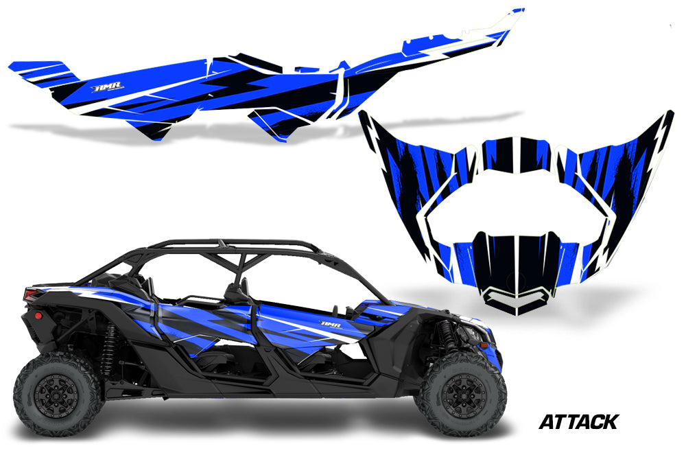 Half Graphics Kit Decal Wrap For Can-Am Maverick X3 MAX DS RS 4D 2016+ ATTACK BLUE-atv motorcycle utv parts accessories gear helmets jackets gloves pantsAll Terrain Depot