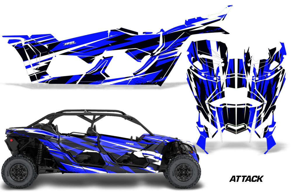 Full Graphics Kit Decal Wrap For Can-Am Maverick X3 MAX DS RS 4D 2016+ ATTACK BLUE-atv motorcycle utv parts accessories gear helmets jackets gloves pantsAll Terrain Depot