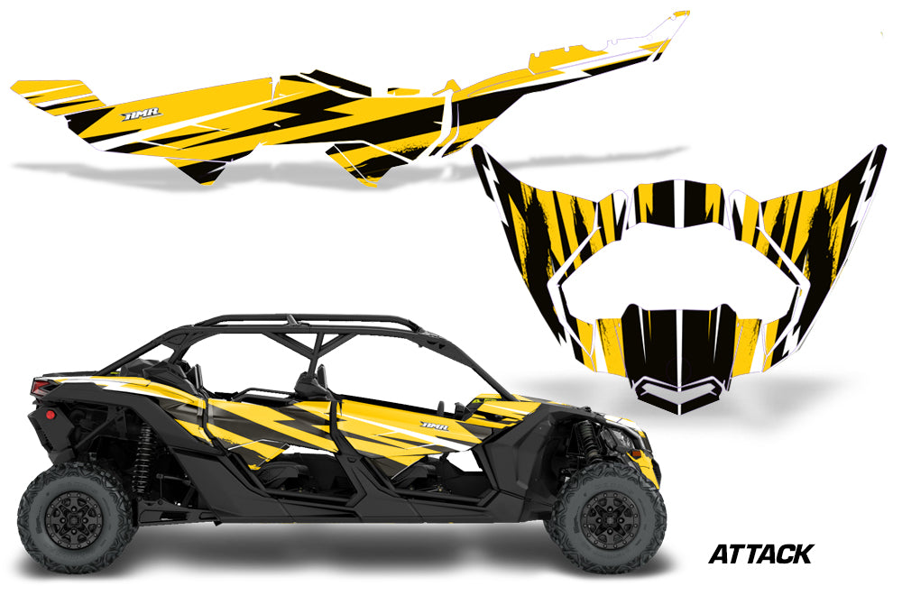 Half Graphics Kit Decal Wrap For Can-Am Maverick X3 MAX DS RS 4D 2016+ ATTACK YELLOW-atv motorcycle utv parts accessories gear helmets jackets gloves pantsAll Terrain Depot