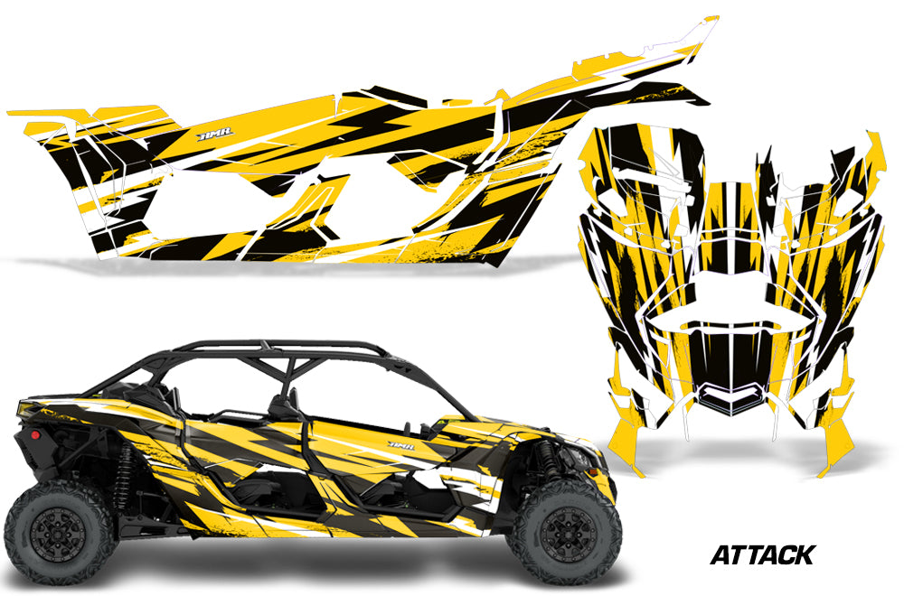 Full Graphics Kit Decal Wrap For Can-Am Maverick X3 MAX DS RS 4D 2016+ ATTACK YELLOW-atv motorcycle utv parts accessories gear helmets jackets gloves pantsAll Terrain Depot