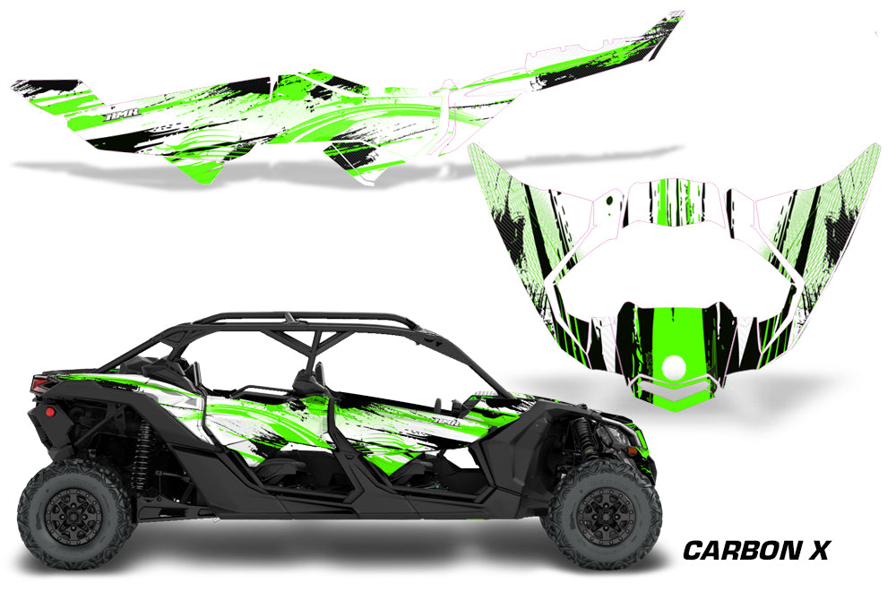 Half Graphics Kit Decal Wrap For Can-Am Maverick X3 MAX DS RS 4D 2016+ CARBONX GREEN-atv motorcycle utv parts accessories gear helmets jackets gloves pantsAll Terrain Depot