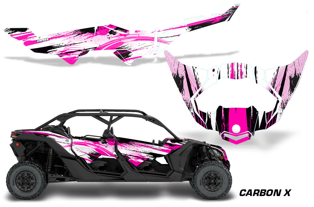 Half Graphics Kit Decal Wrap For Can-Am Maverick X3 MAX DS RS 4D 2016+ CARBONX PINK-atv motorcycle utv parts accessories gear helmets jackets gloves pantsAll Terrain Depot