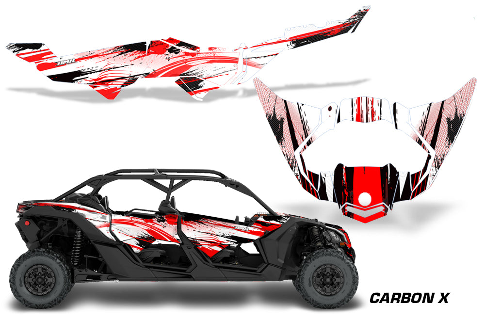 Half Graphics Kit Decal Wrap For Can-Am Maverick X3 MAX DS RS 4D 2016+ CARBONX RED-atv motorcycle utv parts accessories gear helmets jackets gloves pantsAll Terrain Depot