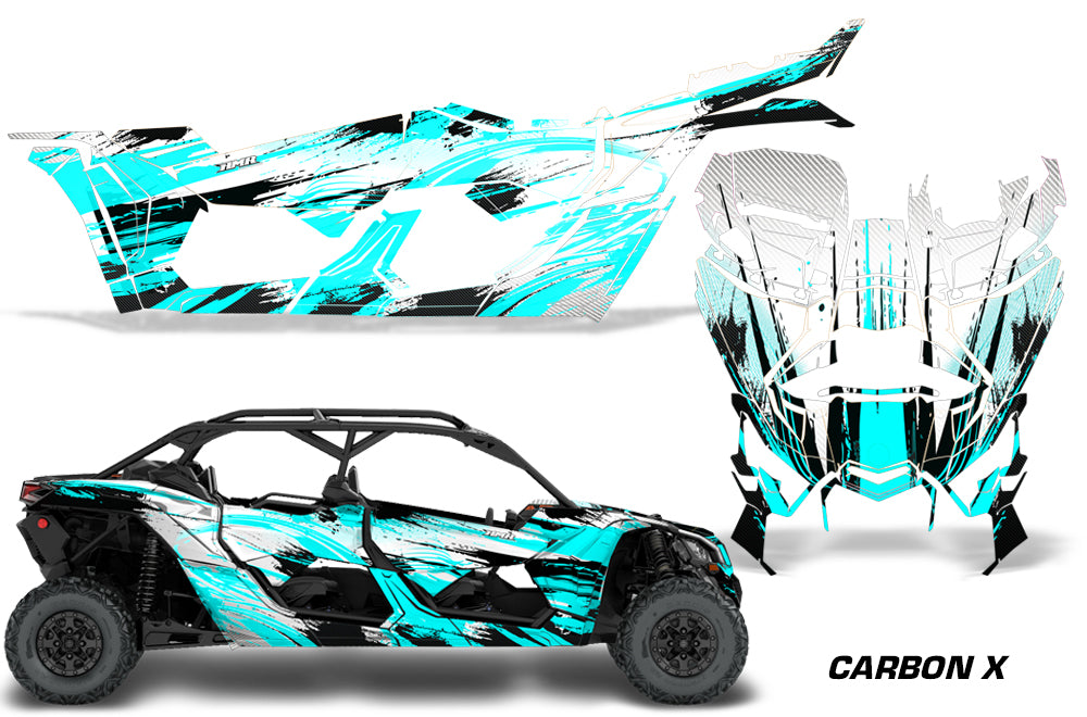 Full Graphics Kit Decal Wrap For Can-Am Maverick X3 MAX DS RS 4D 2016+ CARBONX TEAL-atv motorcycle utv parts accessories gear helmets jackets gloves pantsAll Terrain Depot