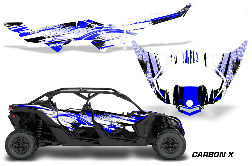 Half Graphics Kit Decal Wrap For Can-Am Maverick X3 MAX DS RS 4D 2016+ CARBONX BLUE-atv motorcycle utv parts accessories gear helmets jackets gloves pantsAll Terrain Depot