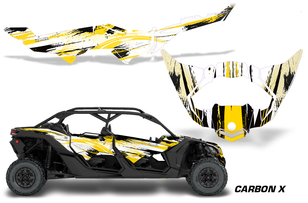 Half Graphics Kit Decal Wrap For Can-Am Maverick X3 MAX DS RS 4D 2016+ CARBONX YELLOW-atv motorcycle utv parts accessories gear helmets jackets gloves pantsAll Terrain Depot