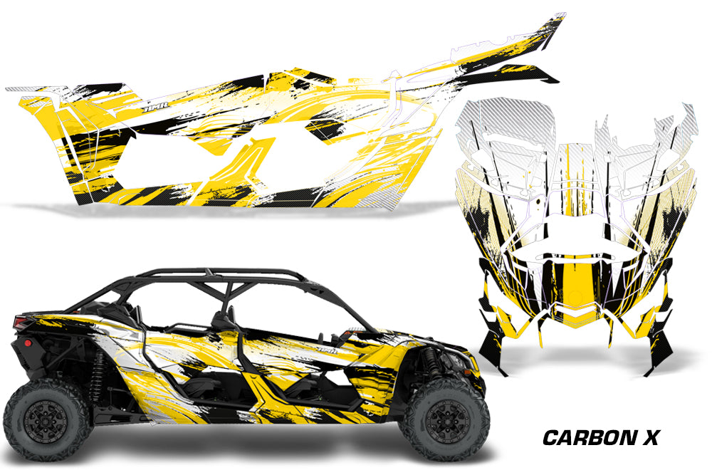 Full Graphics Kit Decal Wrap For Can-Am Maverick X3 MAX DS RS 4D 2016+ CARBONX YELLOW-atv motorcycle utv parts accessories gear helmets jackets gloves pantsAll Terrain Depot