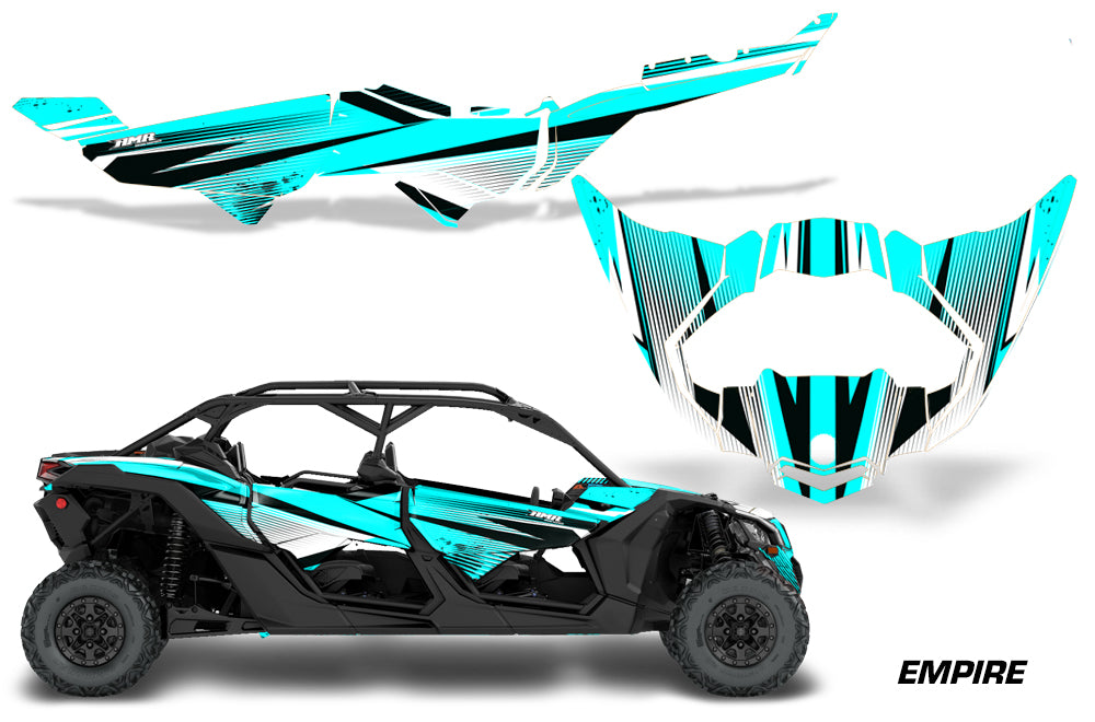 Half Graphics Kit Decal Wrap For Can-Am Maverick X3 MAX DS RS 4D 2016+ EMPIRE TEAL-atv motorcycle utv parts accessories gear helmets jackets gloves pantsAll Terrain Depot