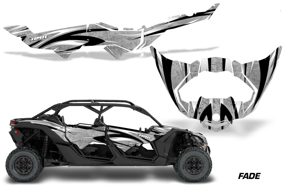 Half Graphics Kit Decal Wrap For Can-Am Maverick X3 MAX DS RS 4D 2016+ FADE SILVER-atv motorcycle utv parts accessories gear helmets jackets gloves pantsAll Terrain Depot