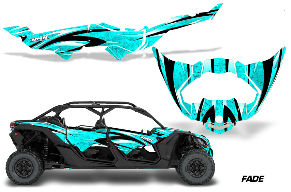 Half Graphics Kit Decal Wrap For Can-Am Maverick X3 MAX DS RS 4D 2016+ FADE TEAL-atv motorcycle utv parts accessories gear helmets jackets gloves pantsAll Terrain Depot