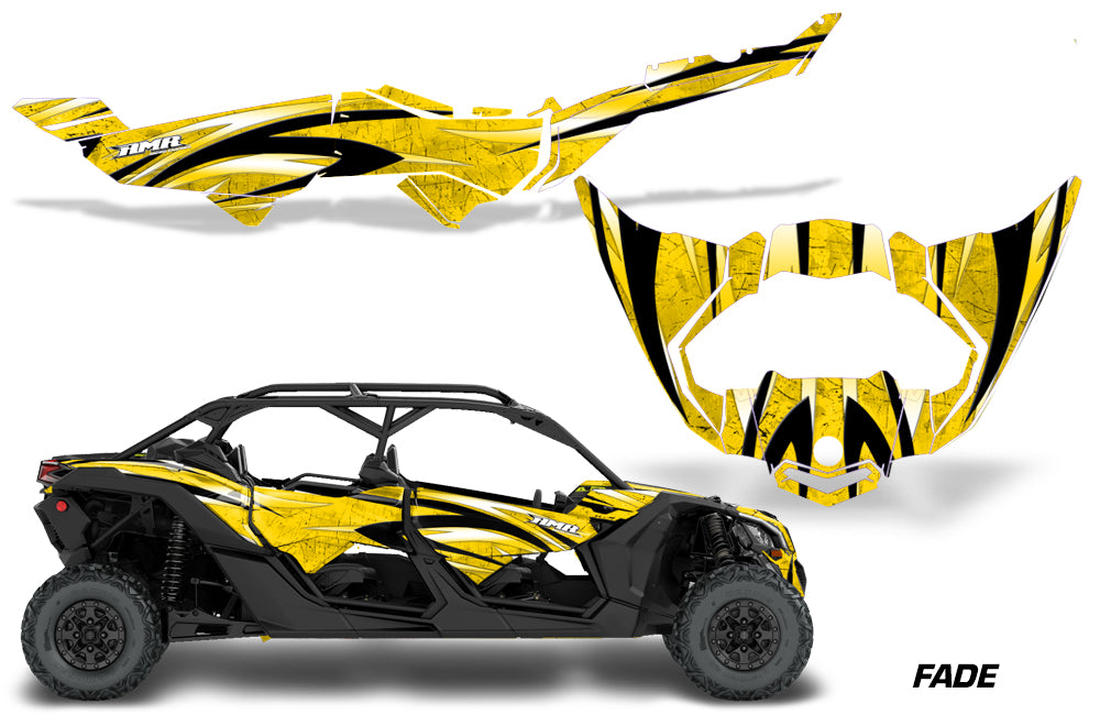 Half Graphics Kit Decal Wrap For Can-Am Maverick X3 MAX DS RS 4D 2016+ FADE YELLOW-atv motorcycle utv parts accessories gear helmets jackets gloves pantsAll Terrain Depot