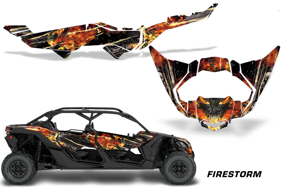 Half Graphics Kit Decal Wrap For Can-Am Maverick X3 MAX DS RS 4D 2016+ FIRESTORM BLACK-atv motorcycle utv parts accessories gear helmets jackets gloves pantsAll Terrain Depot