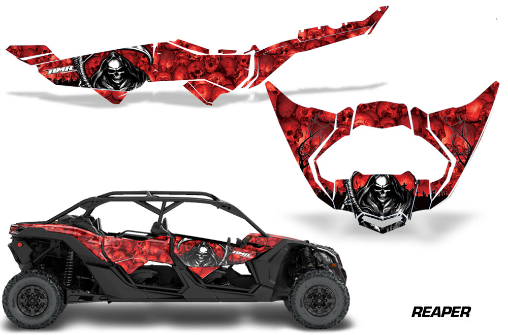 Half Graphics Kit Decal Wrap For Can-Am Maverick X3 MAX DS RS 4D 2016+ REAPER RED-atv motorcycle utv parts accessories gear helmets jackets gloves pantsAll Terrain Depot