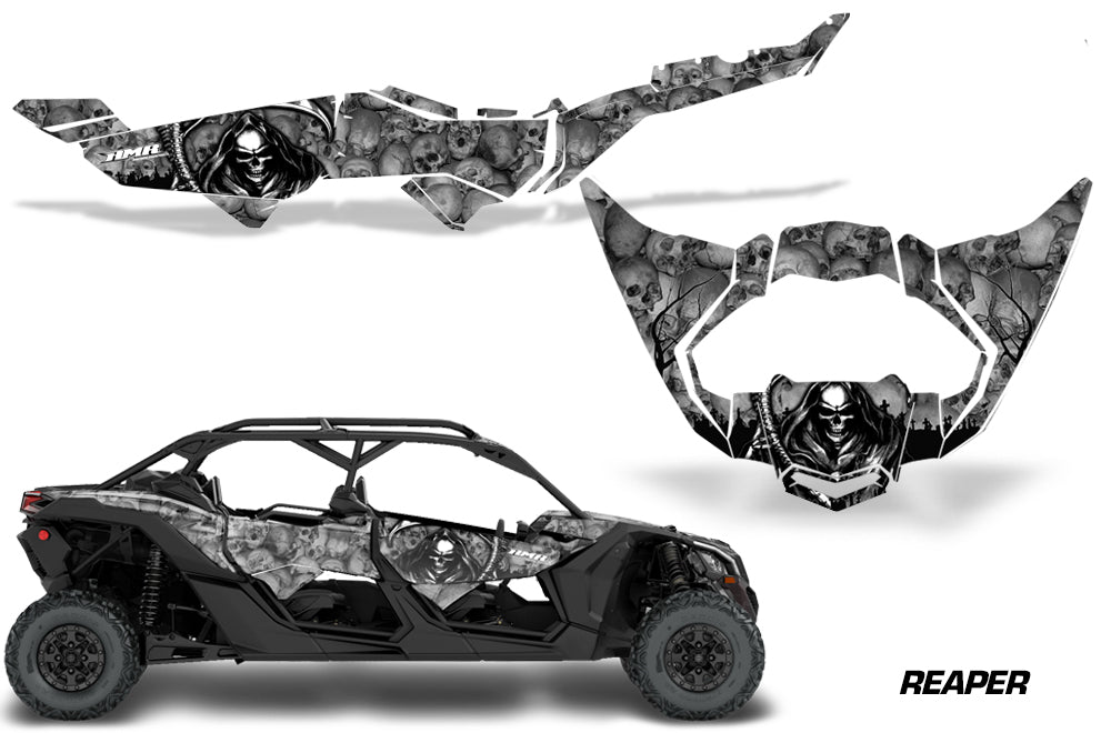 Half Graphics Kit Decal Wrap For Can-Am Maverick X3 MAX DS RS 4D 2016+ REAPER SILVER-atv motorcycle utv parts accessories gear helmets jackets gloves pantsAll Terrain Depot