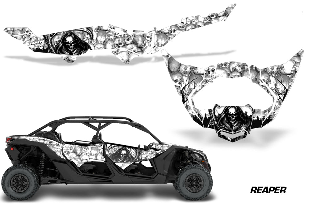 Half Graphics Kit Decal Wrap For Can-Am Maverick X3 MAX DS RS 4D 2016+ REAPER WHITE-atv motorcycle utv parts accessories gear helmets jackets gloves pantsAll Terrain Depot