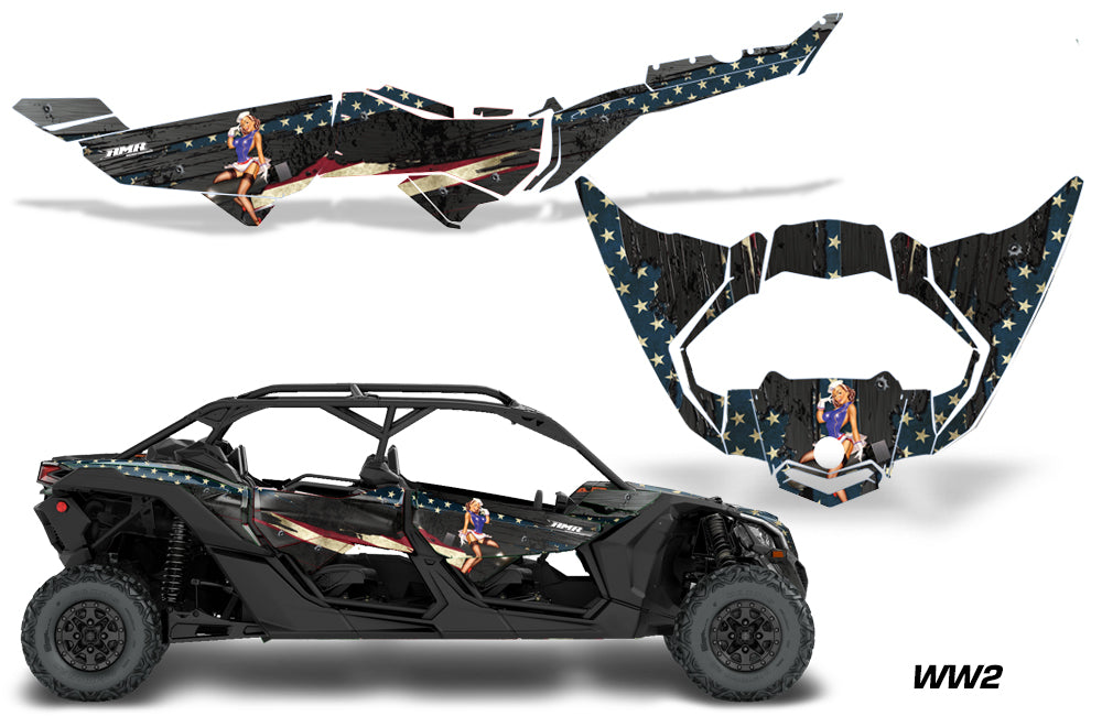 Half Graphics Kit Decal Wrap For Can-Am Maverick X3 MAX DS RS 4D 2016+ WW2-atv motorcycle utv parts accessories gear helmets jackets gloves pantsAll Terrain Depot