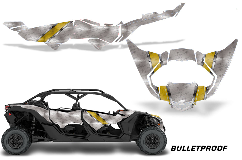 Half Graphics Kit Decal Wrap For Can-Am Maverick X3 MAX DS RS 4D 2016+ BULLETPROOF YELLOW-atv motorcycle utv parts accessories gear helmets jackets gloves pantsAll Terrain Depot