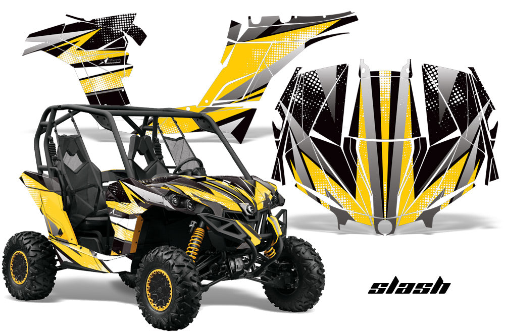 UTV Graphics Kit Decal Wrap For Can-Am BRP Maverick 1000 X/XT 2013-2016 SLASH YELLOW BLACK-atv motorcycle utv parts accessories gear helmets jackets gloves pantsAll Terrain Depot