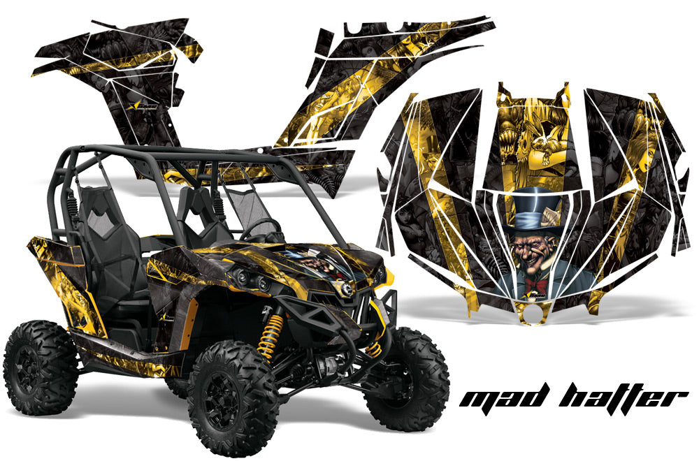 UTV Graphics Kit Decal Wrap For Can-Am BRP Maverick 1000 X/XT 2013-2016 HATTER YELLOW BLACK-atv motorcycle utv parts accessories gear helmets jackets gloves pantsAll Terrain Depot