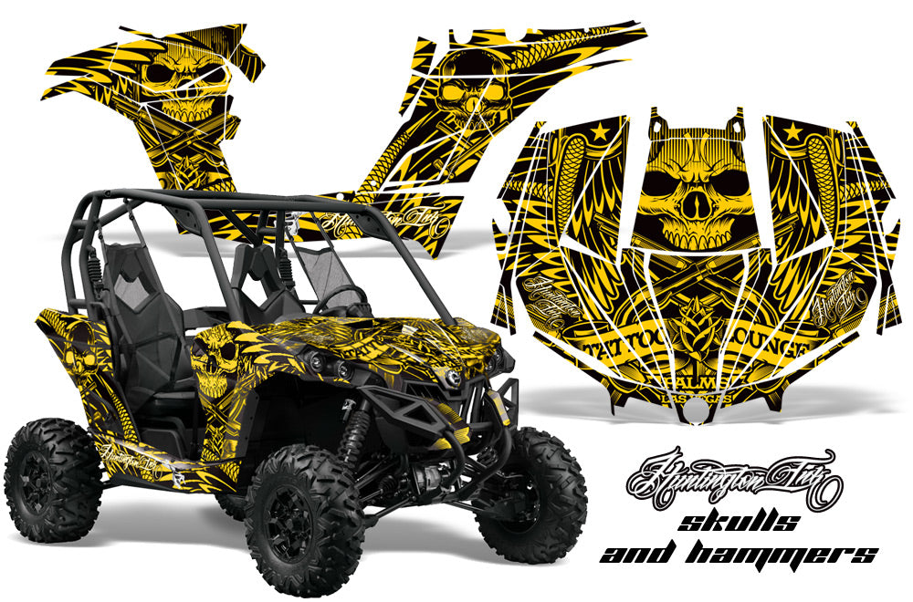 UTV Graphics Kit Decal Wrap For Can-Am BRP Maverick 1000 X/XT 2013-2016 HISH YELLOW-atv motorcycle utv parts accessories gear helmets jackets gloves pantsAll Terrain Depot