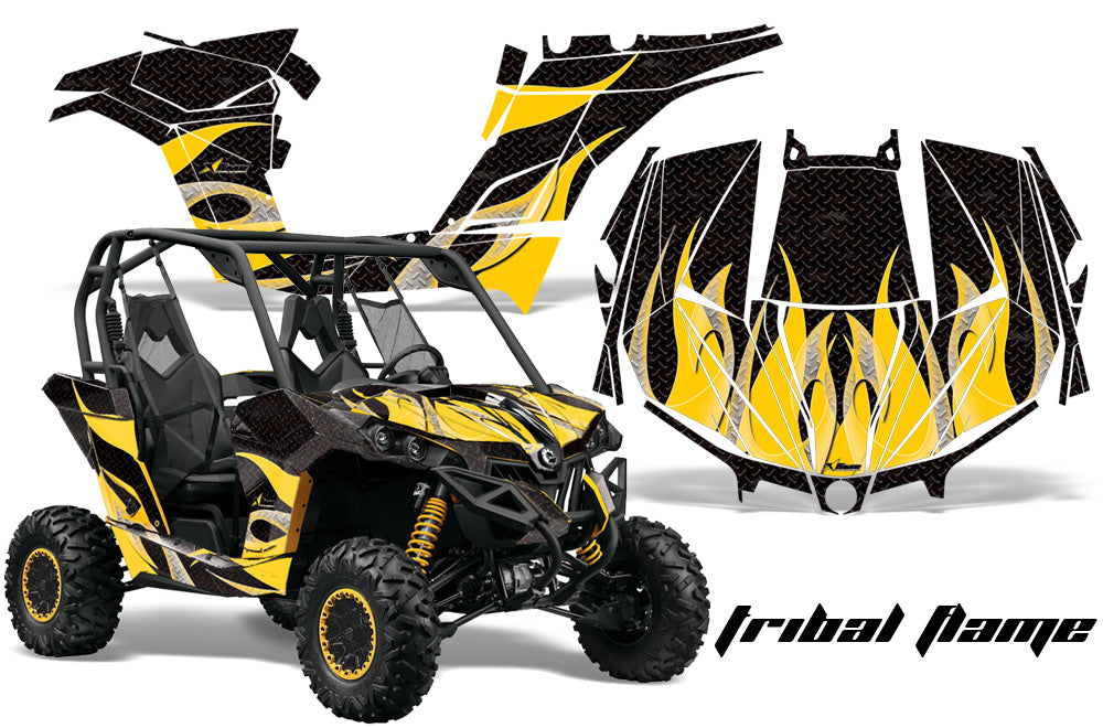 UTV Graphics Kit Decal Wrap For Can-Am BRP Maverick 1000 X/XT 2013-2016 TRIBAL YELLOW BLACK-atv motorcycle utv parts accessories gear helmets jackets gloves pantsAll Terrain Depot