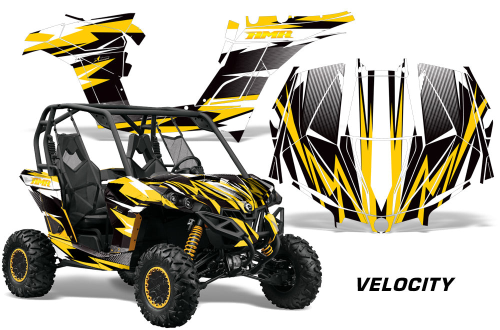UTV Graphics Kit Decal Wrap For Can-Am BRP Maverick 1000 X/XT 2013-2016 VELOCITY YELLOW BLACK-atv motorcycle utv parts accessories gear helmets jackets gloves pantsAll Terrain Depot
