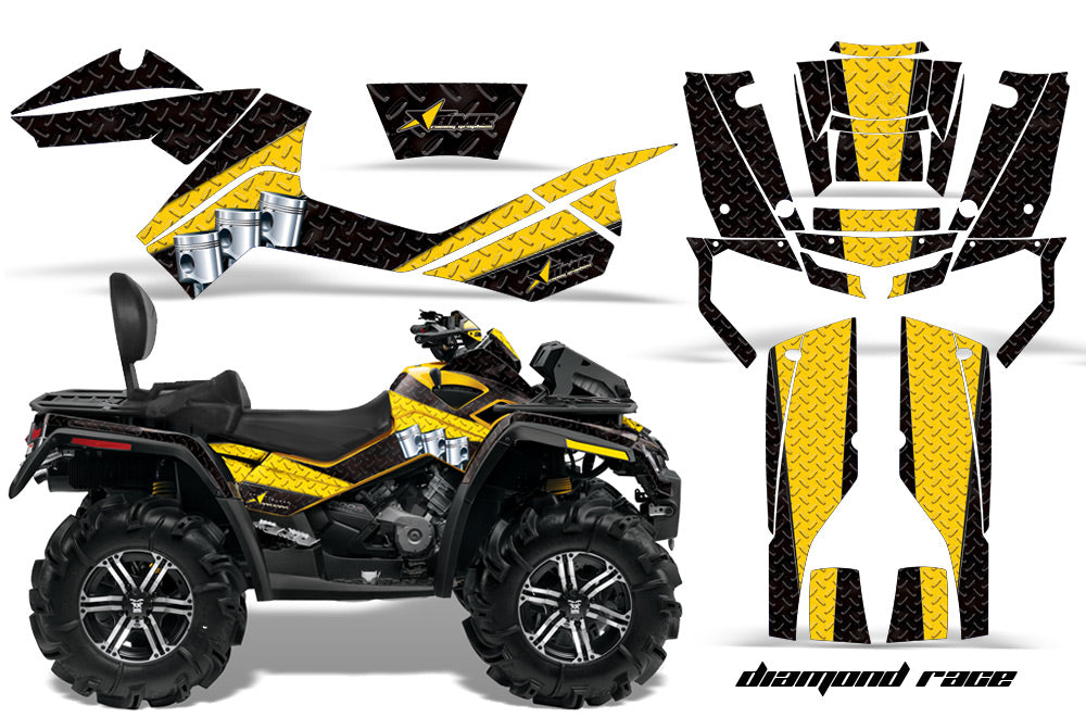 ATV Graphics Kit Decal Wrap For CanAm Outlander Max 500/800 2006-2012 DIAMOND RACE YELLOW BLACK-atv motorcycle utv parts accessories gear helmets jackets gloves pantsAll Terrain Depot