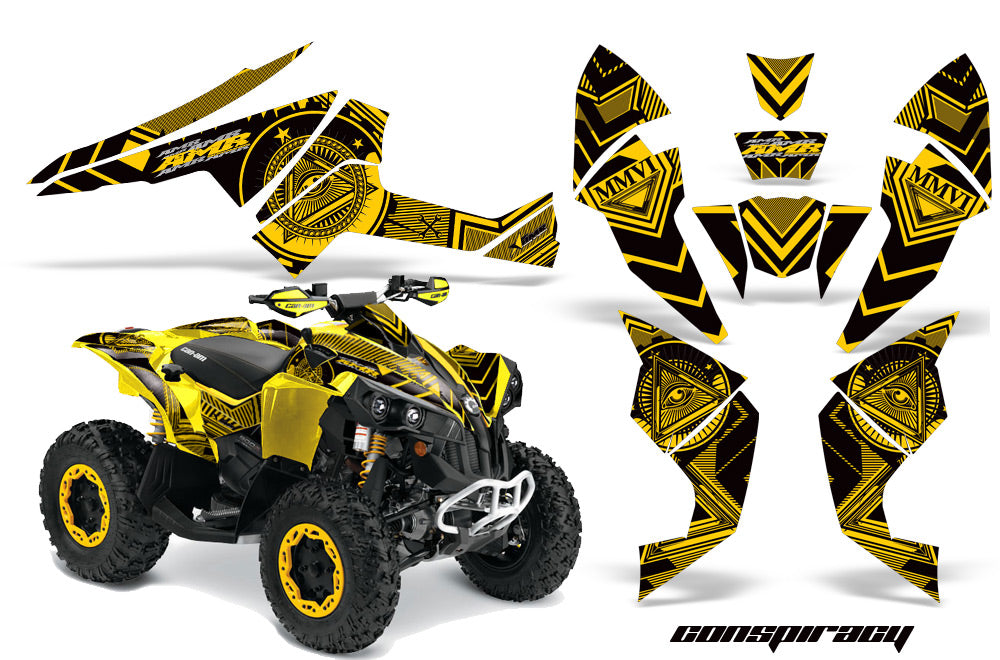 ATV Decal Graphics Kit Quad Wrap For Can-Am Renegade 500 X/R 800X/R 1000 CONSPIRACY YELLOW-atv motorcycle utv parts accessories gear helmets jackets gloves pantsAll Terrain Depot