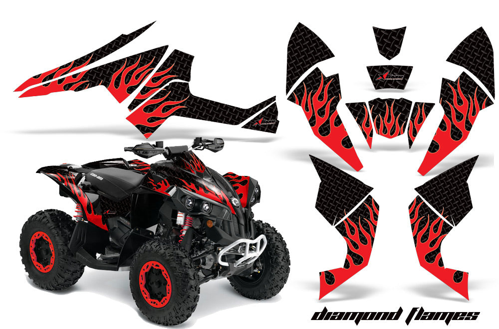 ATV Decal Graphics Kit Quad Wrap For Can-Am Renegade 500 X/R 800X/R 1000 DIAMOND FLAMES RED BLACK-atv motorcycle utv parts accessories gear helmets jackets gloves pantsAll Terrain Depot