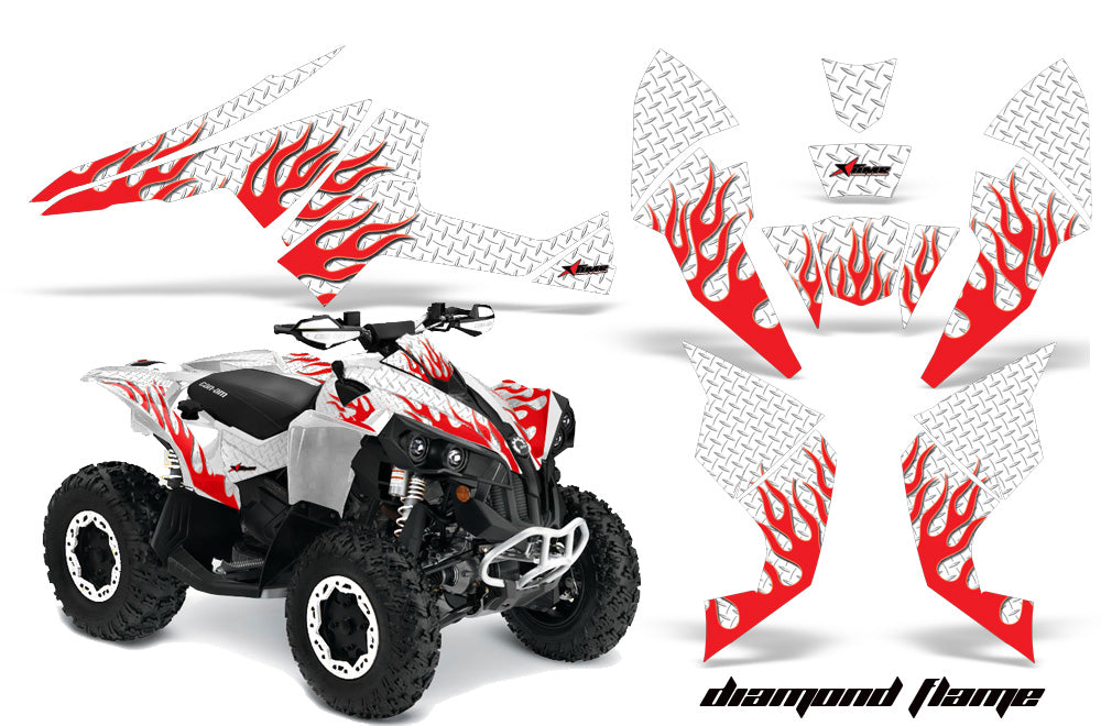 ATV Decal Graphics Kit Quad Wrap For Can-Am Renegade 500 X/R 800X/R 1000 DIAMOND FLAMES WHITE RED-atv motorcycle utv parts accessories gear helmets jackets gloves pantsAll Terrain Depot