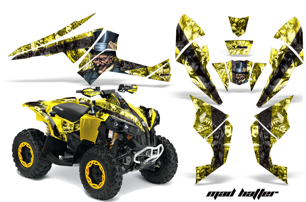 ATV Decal Graphics Kit Quad Wrap For Can-Am Renegade 500 X/R 800X/R 1000 HATTER YELLOW BLACK-atv motorcycle utv parts accessories gear helmets jackets gloves pantsAll Terrain Depot