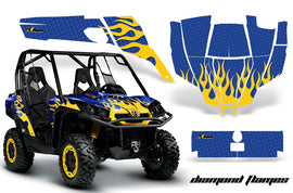 UTV Graphics Kit SXS Decal Sticker Wrap For Can-Am Commander 800 1000 DIAMOND FLAMES YELLOW BLUE-atv motorcycle utv parts accessories gear helmets jackets gloves pantsAll Terrain Depot