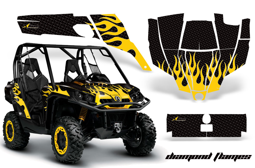 UTV Graphics Kit SXS Decal Sticker Wrap For Can-Am Commander 800 1000 DIAMOND FLAMES YELLOW BLACK-atv motorcycle utv parts accessories gear helmets jackets gloves pantsAll Terrain Depot