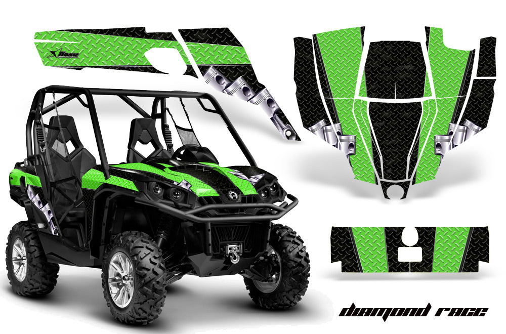 UTV Graphics Kit SXS Decal Sticker Wrap For Can-Am Commander 800 1000 DIAMOND RACE GREEN BLACK-atv motorcycle utv parts accessories gear helmets jackets gloves pantsAll Terrain Depot
