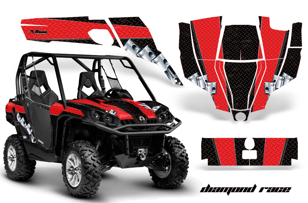 UTV Graphics Kit SXS Decal Sticker Wrap For Can-Am Commander 800 1000 DIAMOND RACE RED BLACK-atv motorcycle utv parts accessories gear helmets jackets gloves pantsAll Terrain Depot