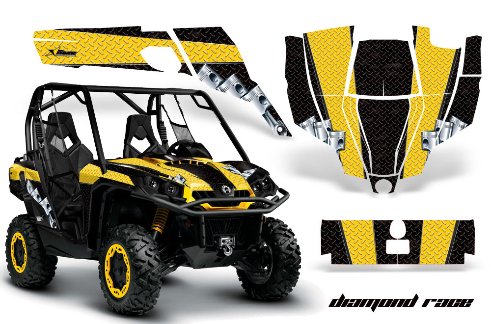 UTV Graphics Kit SXS Decal Sticker Wrap For Can-Am Commander 800 1000 DIAMOND RACE YELLOW BLACK-atv motorcycle utv parts accessories gear helmets jackets gloves pantsAll Terrain Depot